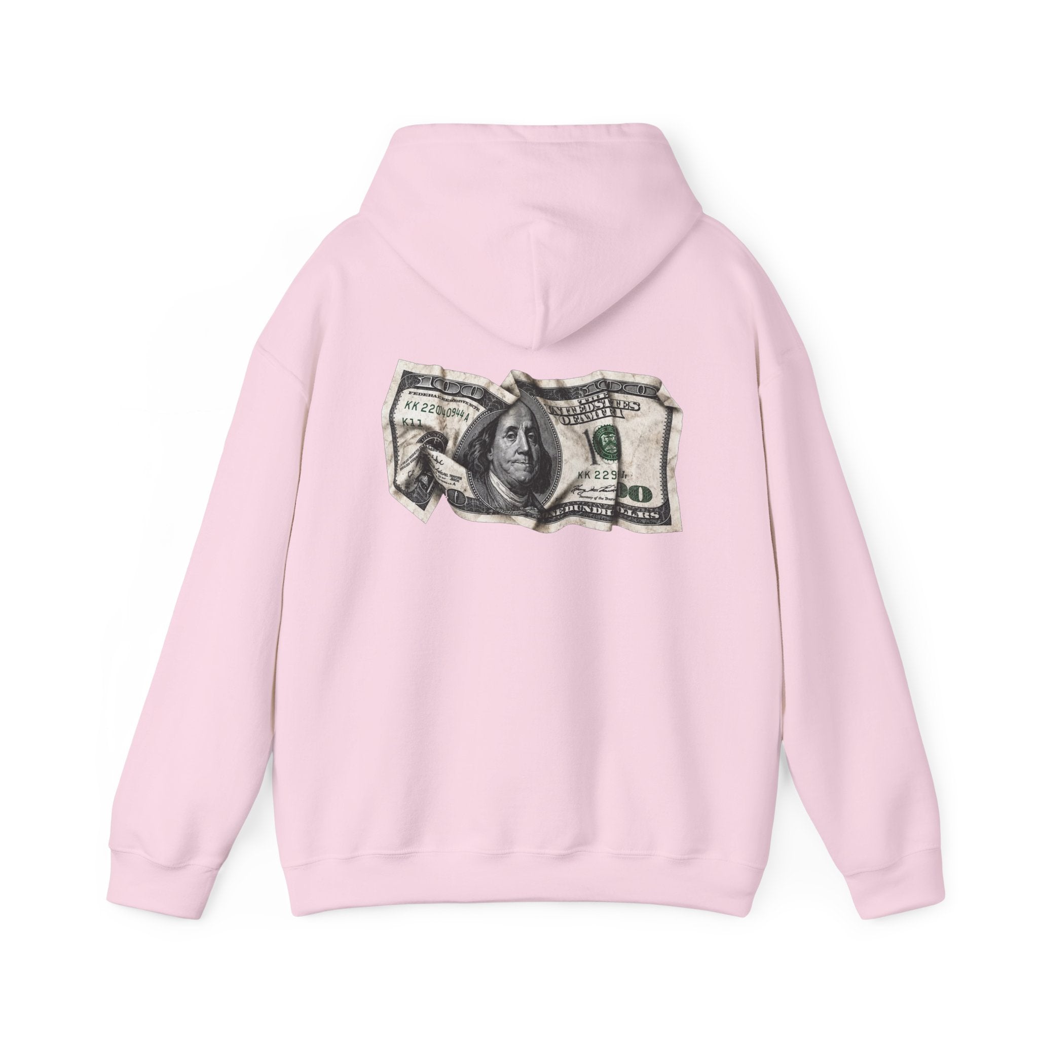 Money Graphic Hoodie - Strikethrough 'MONEY' Front & Crumpled 100 Back