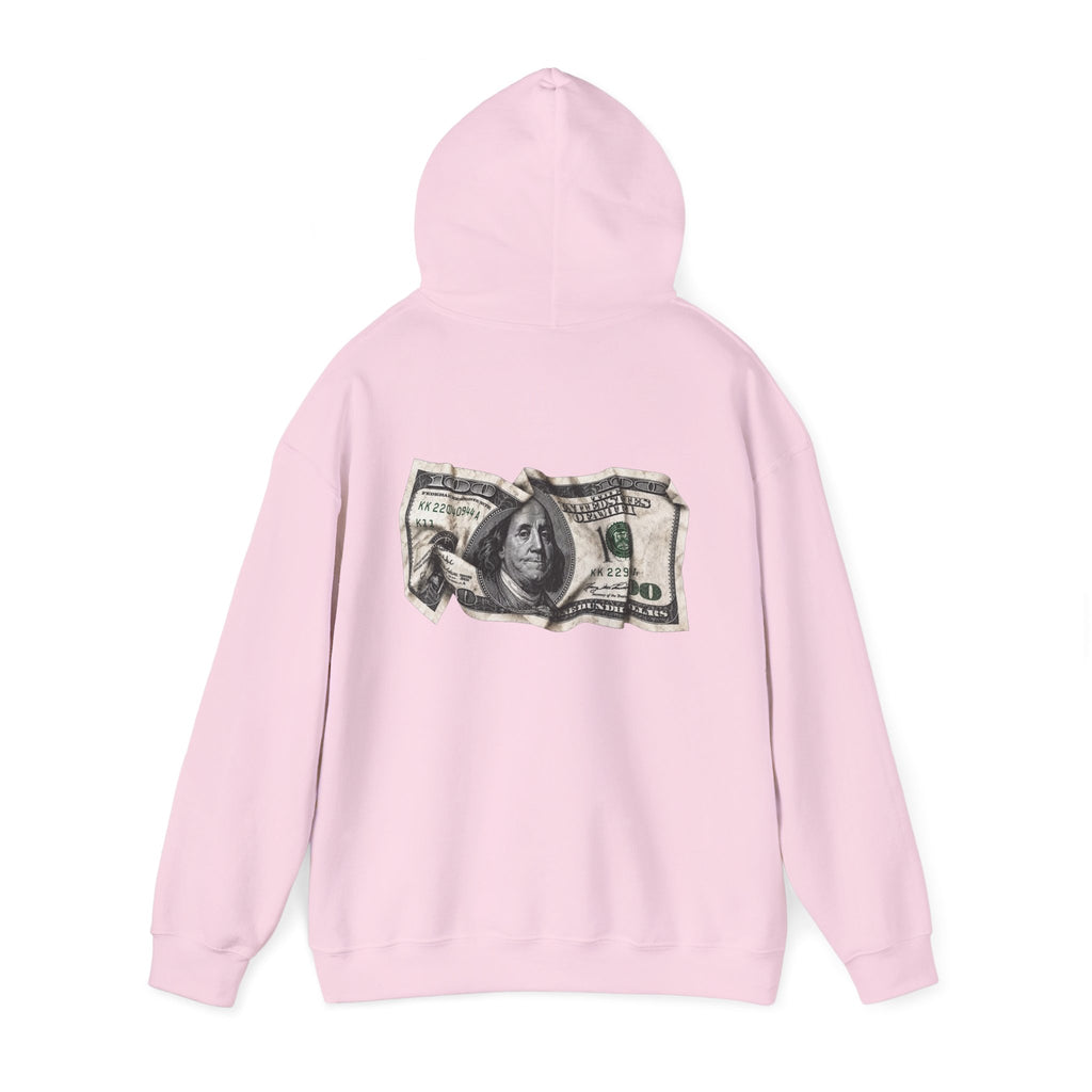 Money Graphic Hoodie - Strikethrough 'MONEY' Front & Crumpled 100 Back