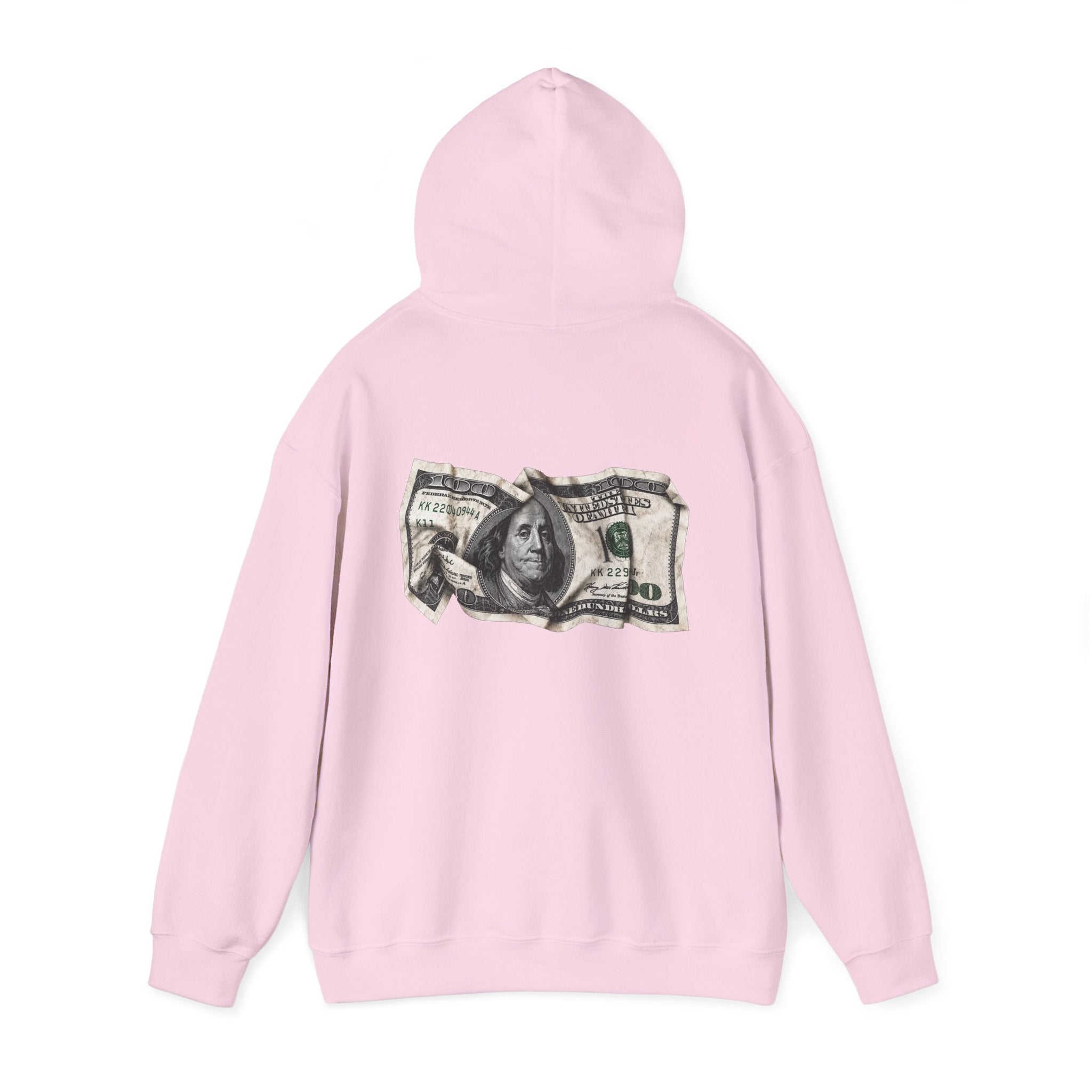 Money Graphic Hoodie - Strikethrough 'MONEY' Front & Crumpled 100 Back