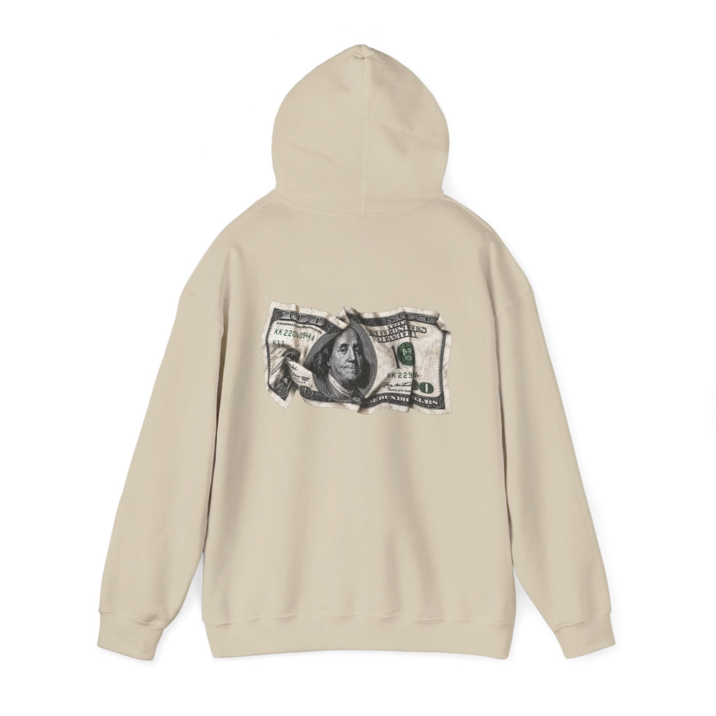 Money Graphic Hoodie - Strikethrough 'MONEY' Front & Crumpled 100 Back