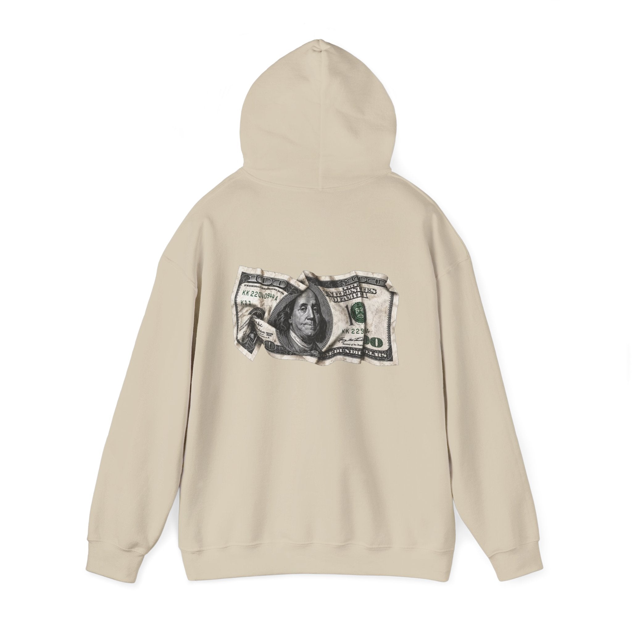 Money Graphic Hoodie - Strikethrough 'MONEY' Front & Crumpled 100 Back