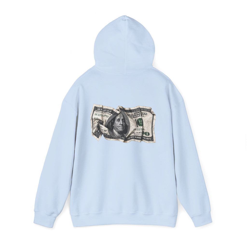 Money Graphic Hoodie - Strikethrough 'MONEY' Front & Crumpled 100 Back