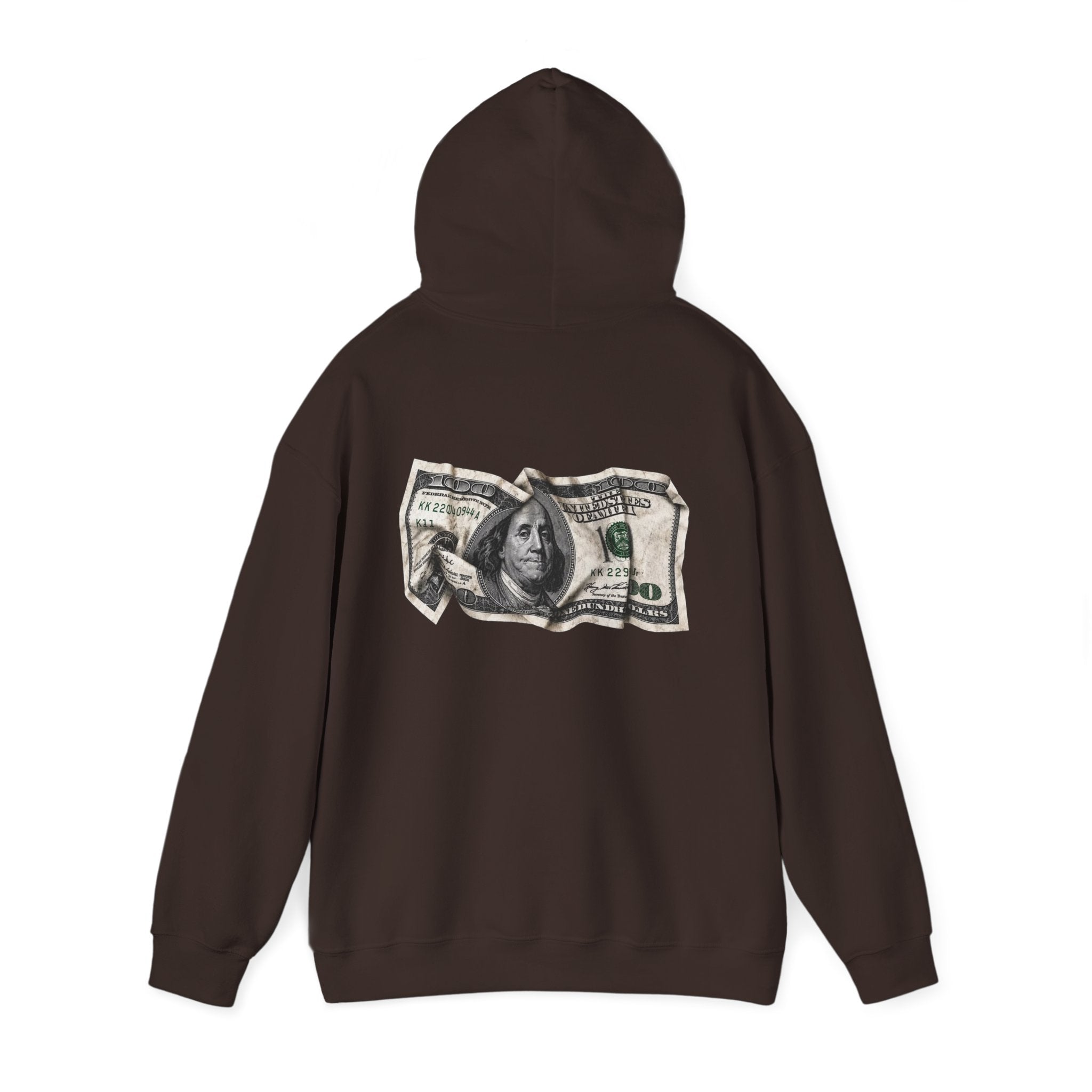 Money Graphic Hoodie - Strikethrough 'MONEY' Front & Crumpled 100 Back