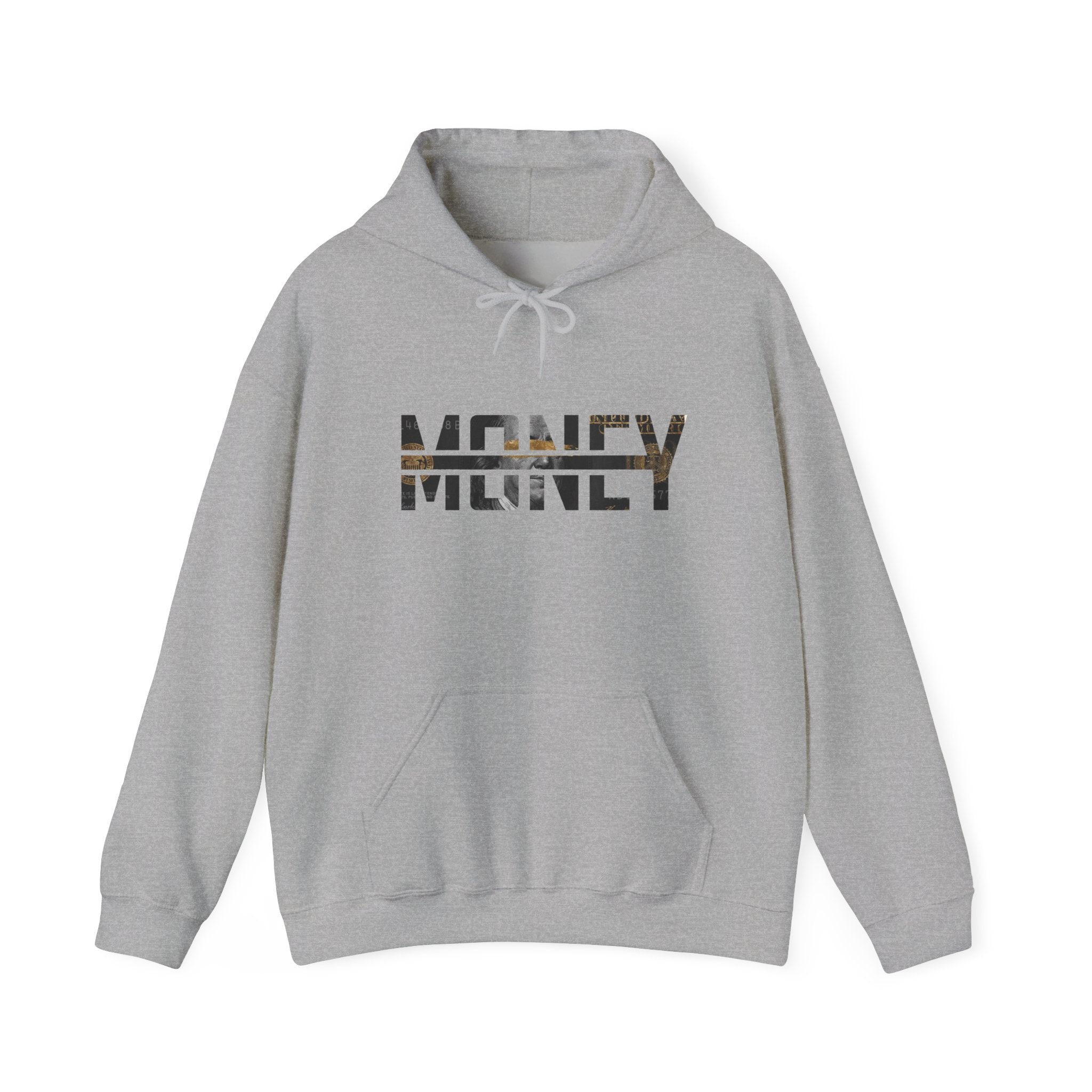 Money Graphic Hoodie - Strikethrough 'MONEY' Front & Crumpled 100 Back
