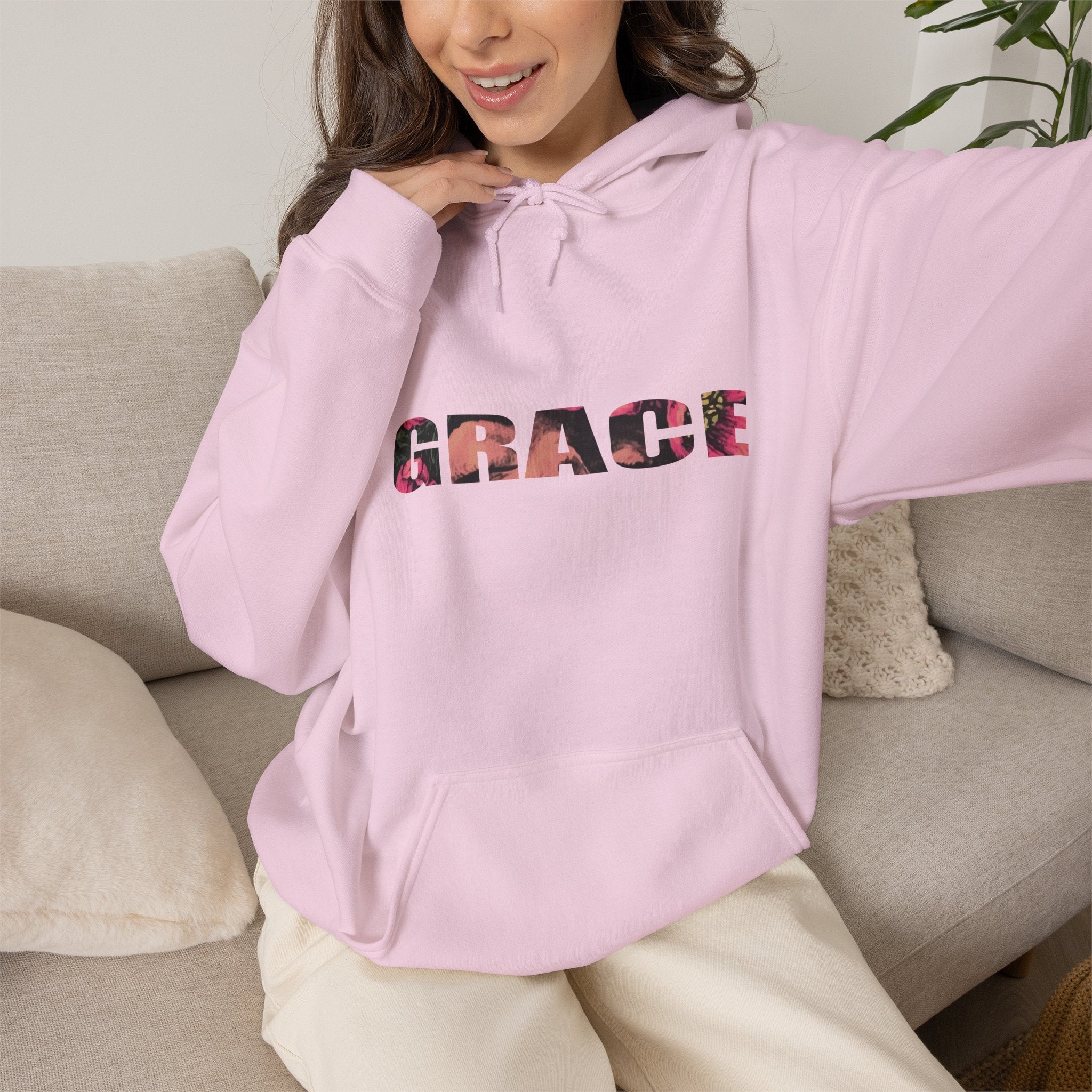 Grace Floral Hoodie - Women's Aesthetic Flower Face Pullover