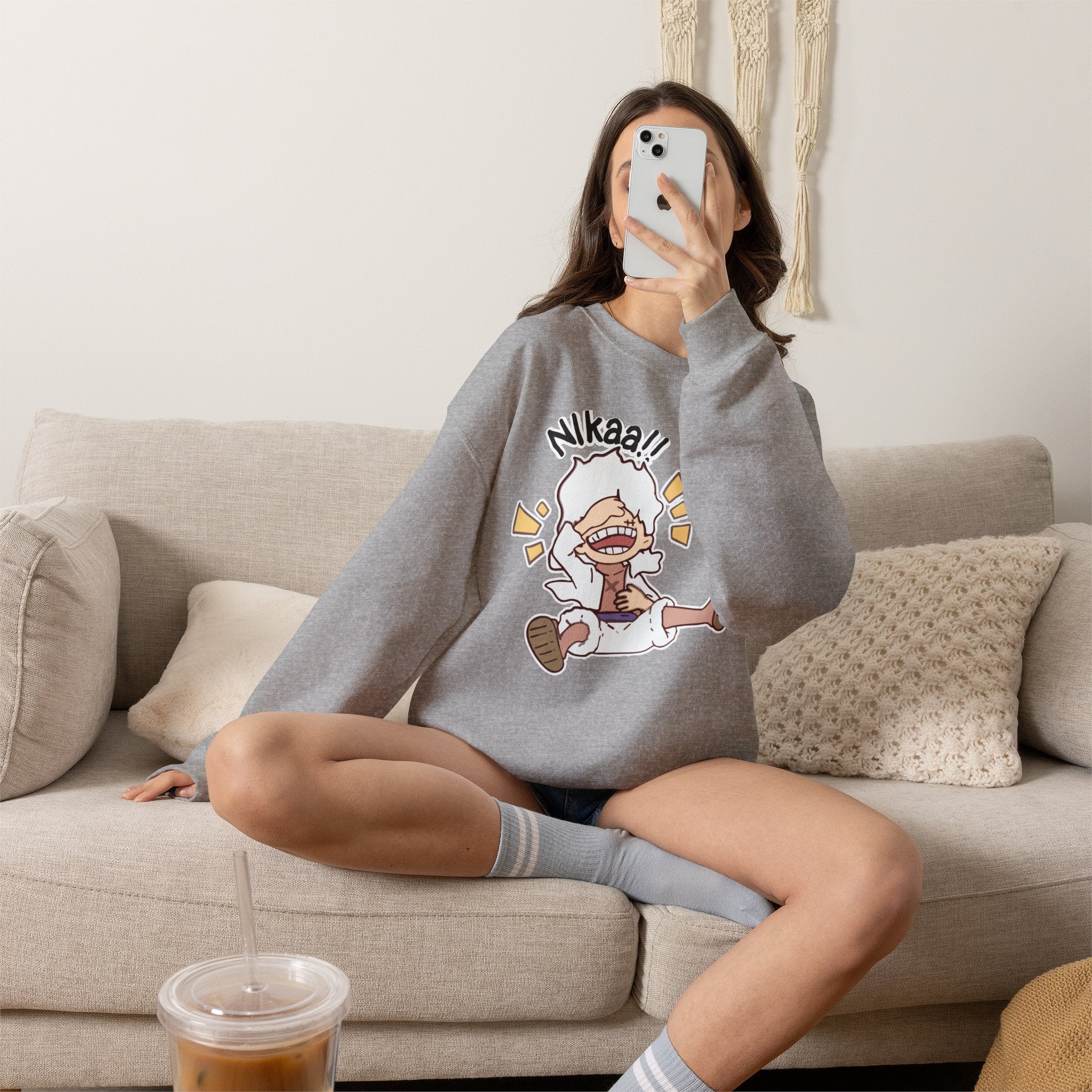Nikaaa! Cartoon Laugh Crewneck Sweatshirt
