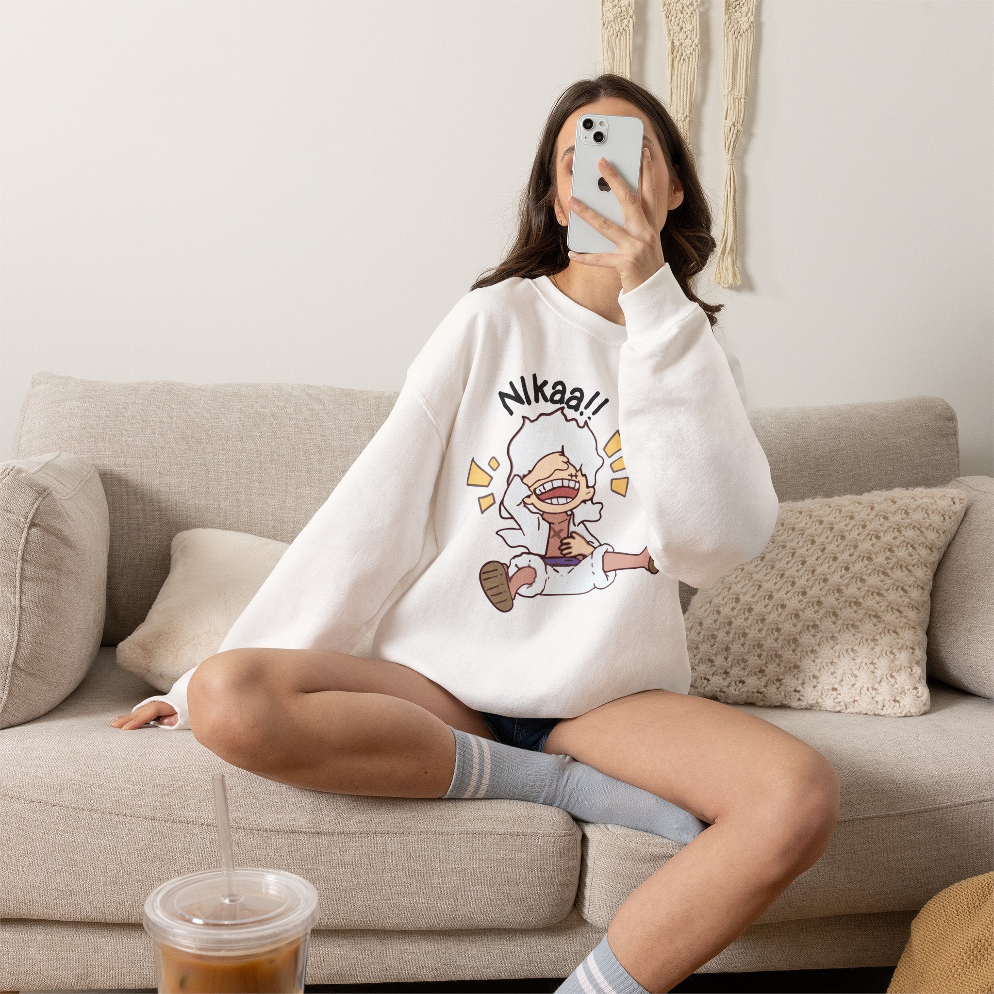 Nikaaa! Cartoon Laugh Crewneck Sweatshirt