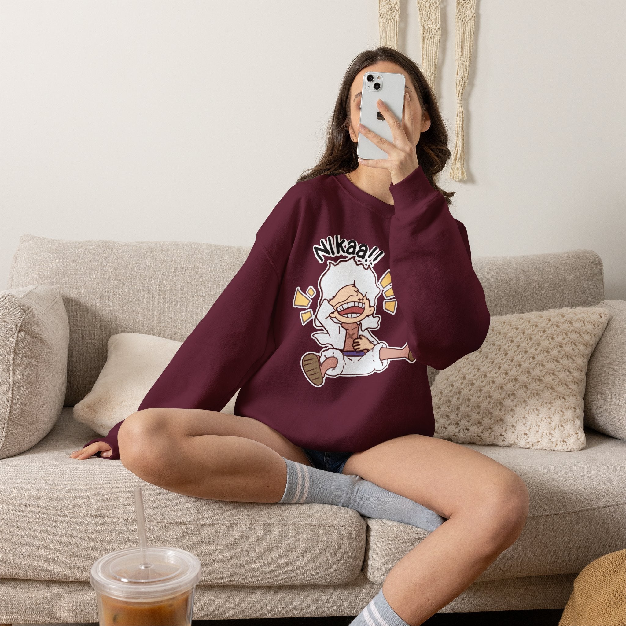 Nikaaa! Cartoon Laugh Crewneck Sweatshirt