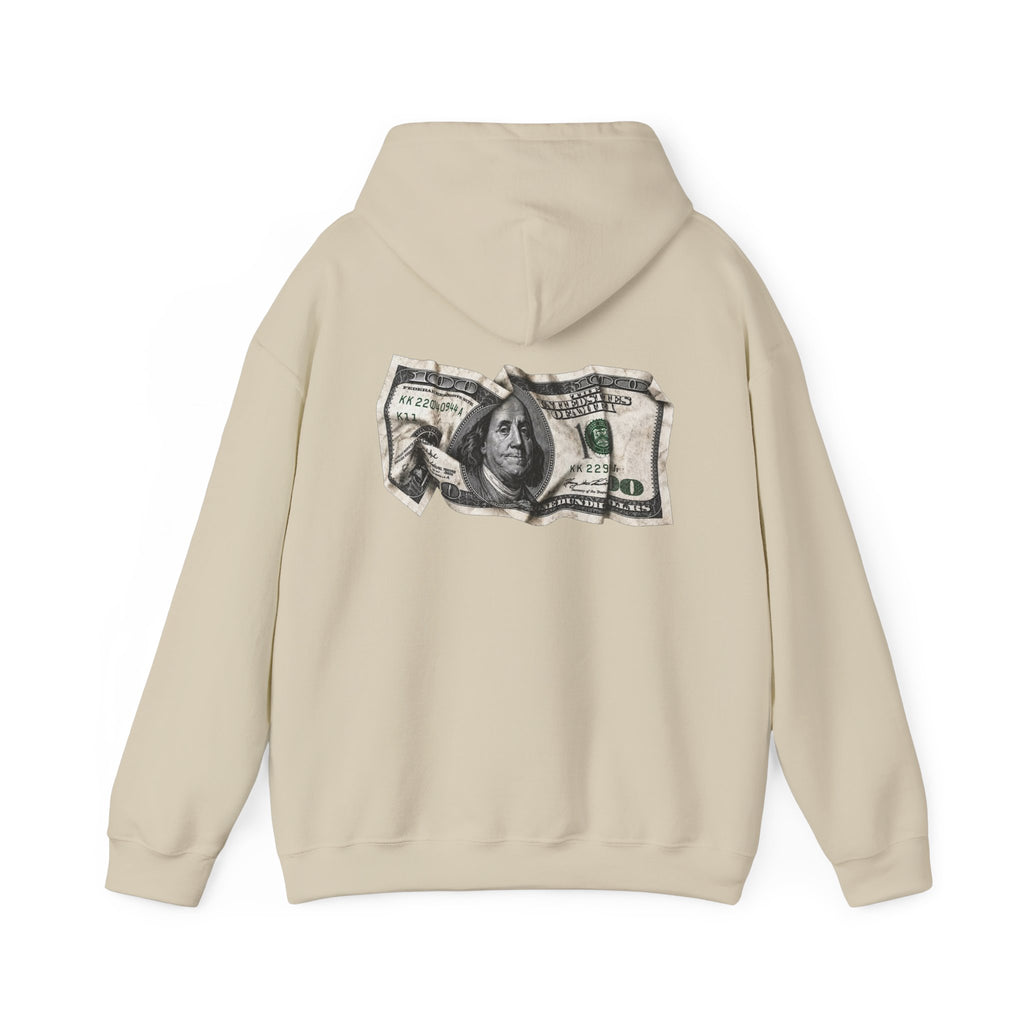 Money Graphic Hoodie - Strikethrough 'MONEY' Front & Crumpled 100 Back
