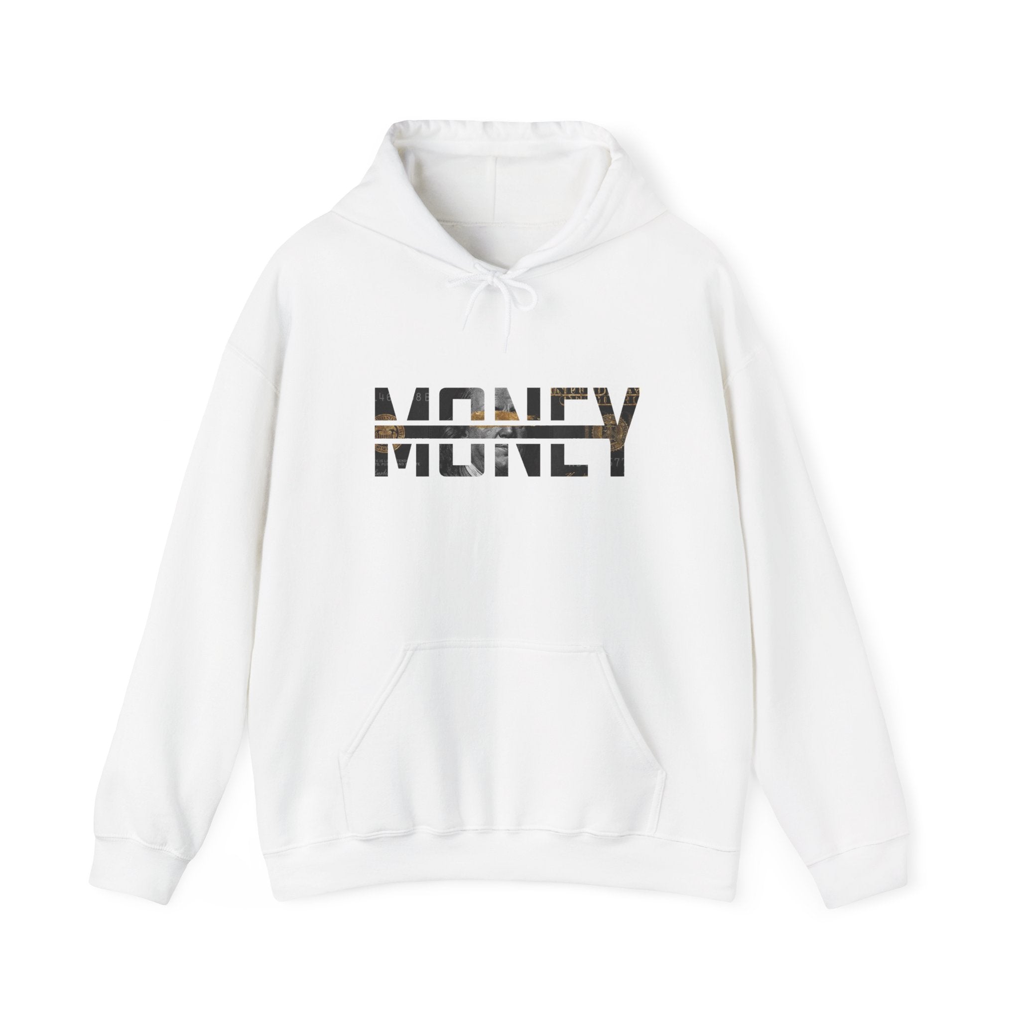 Money Graphic Hoodie - Strikethrough 'MONEY' Front & Crumpled 100 Back