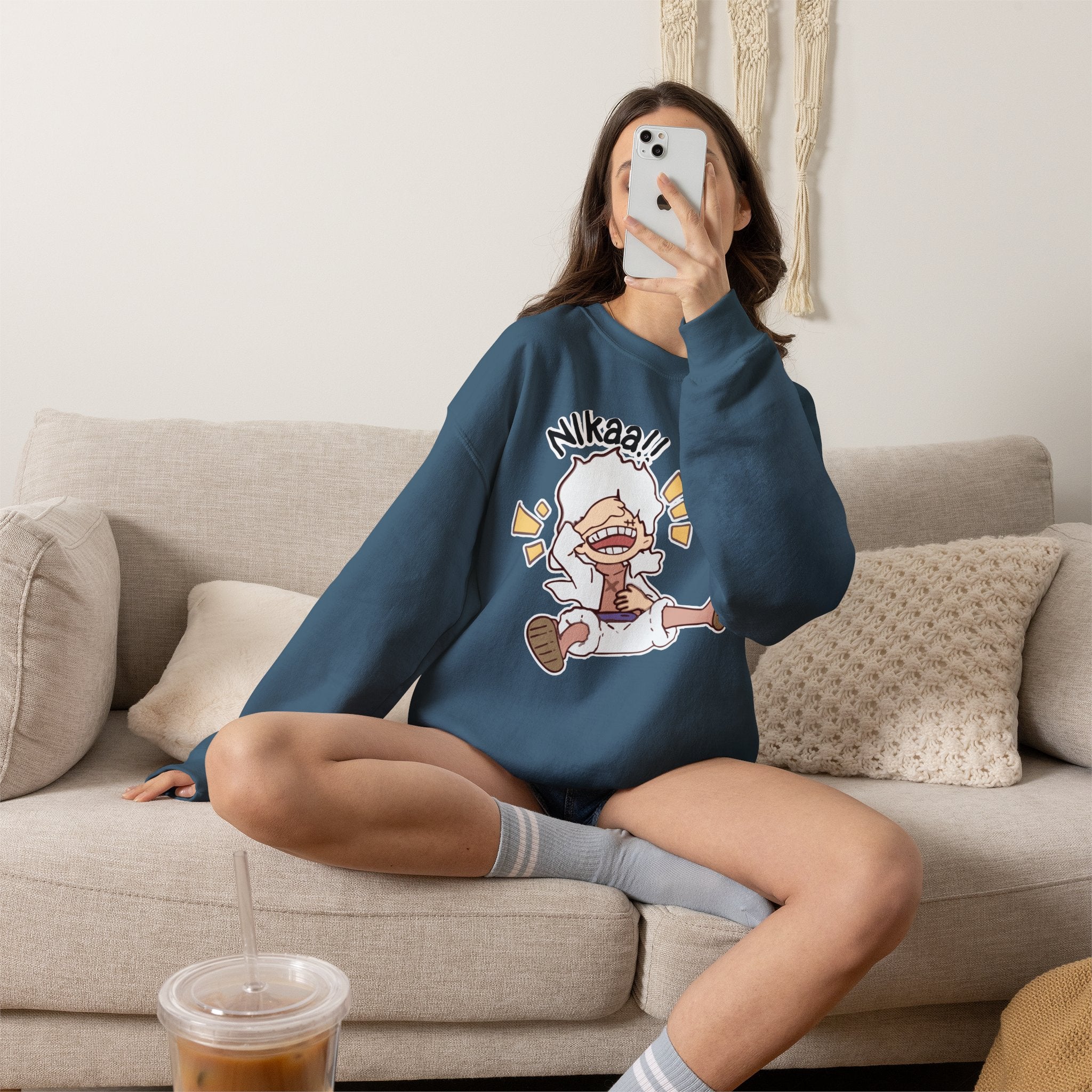 Nikaaa! Cartoon Laugh Crewneck Sweatshirt