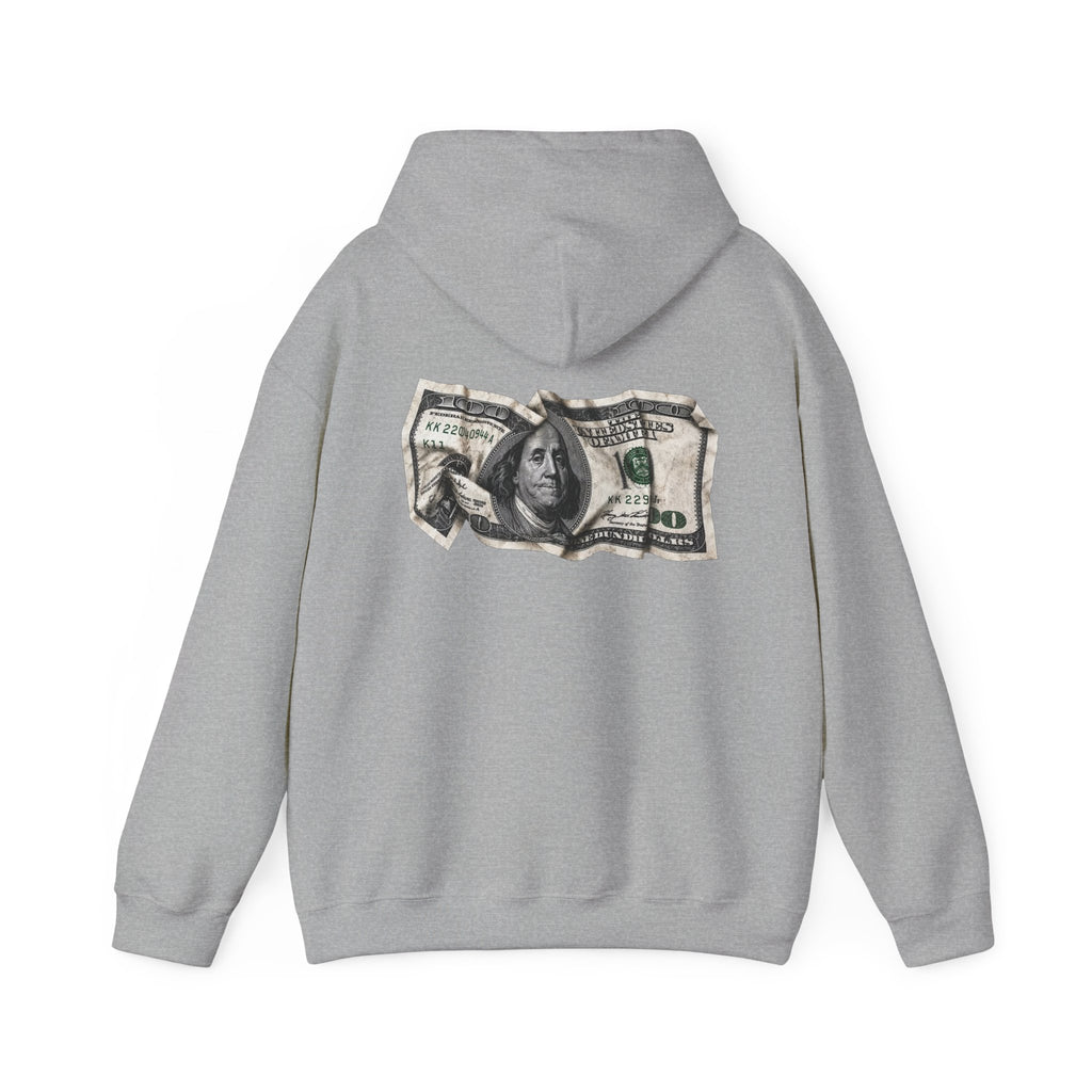 Money Graphic Hoodie - Strikethrough 'MONEY' Front & Crumpled 100 Back