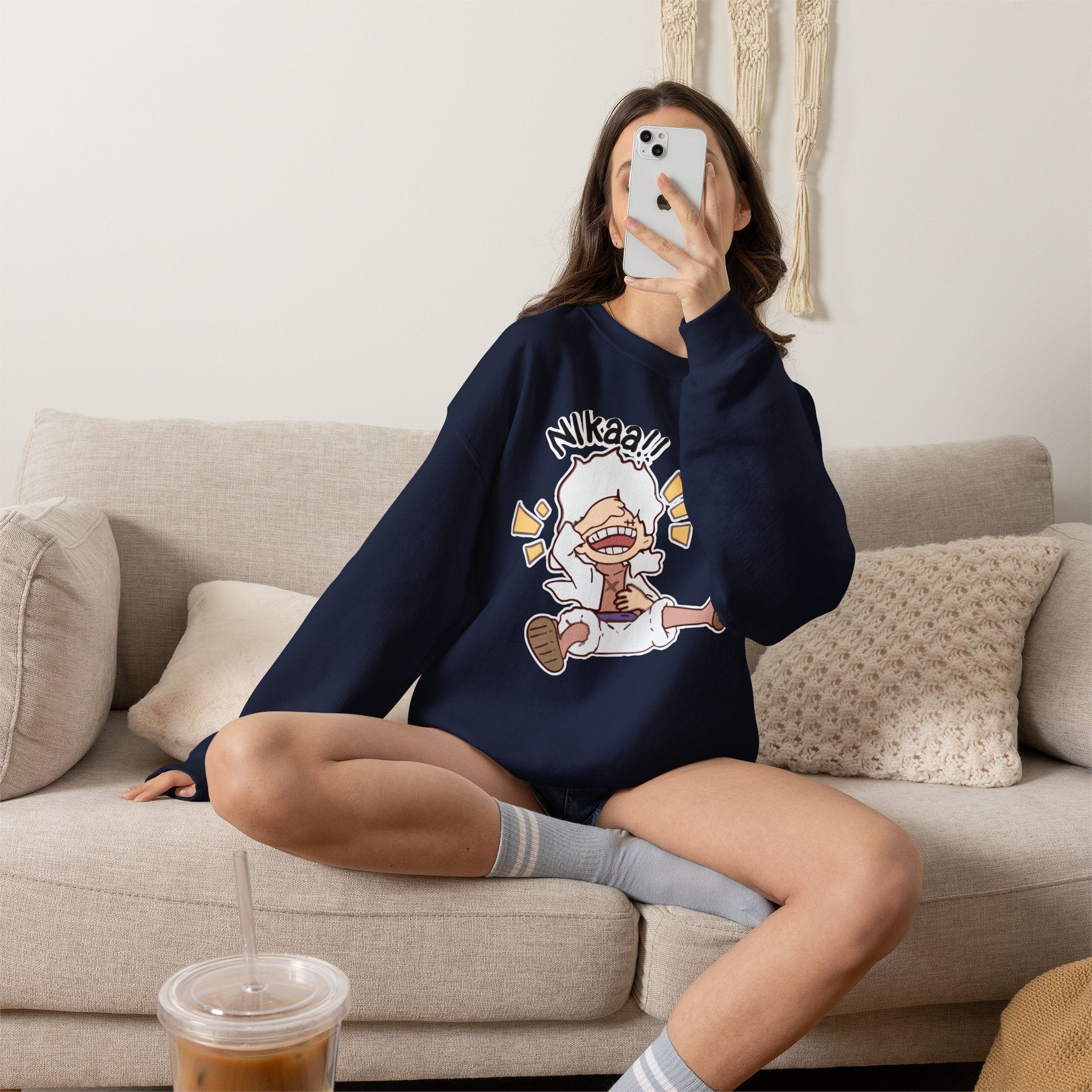 Nikaaa! Cartoon Laugh Crewneck Sweatshirt