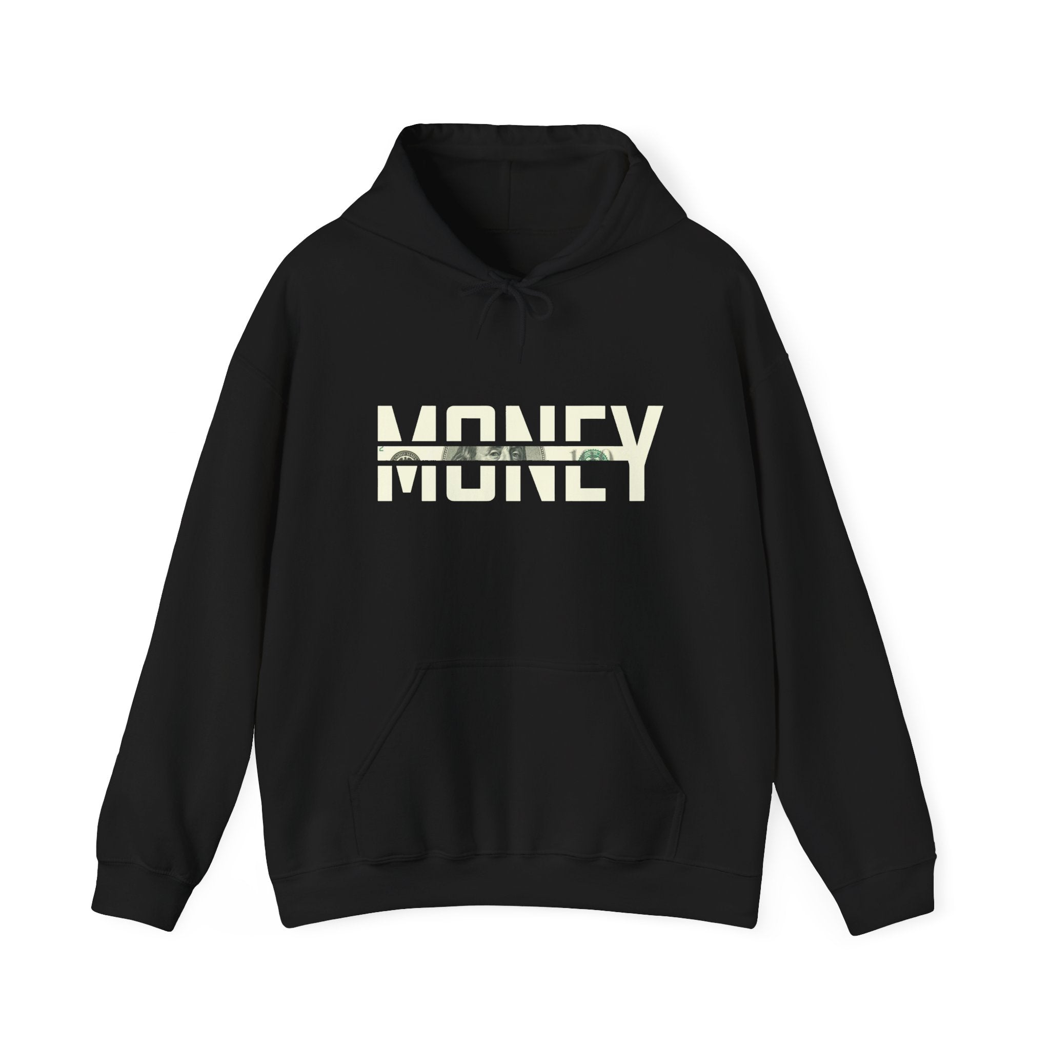 Money Graphic Hoodie - Strikethrough 'MONEY' Front & Crumpled 100 Back