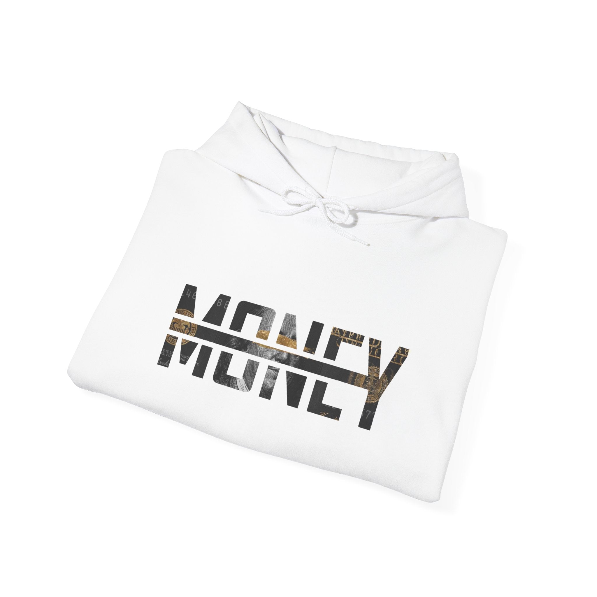 Money Graphic Hoodie - Strikethrough 'MONEY' Front & Crumpled 100 Back