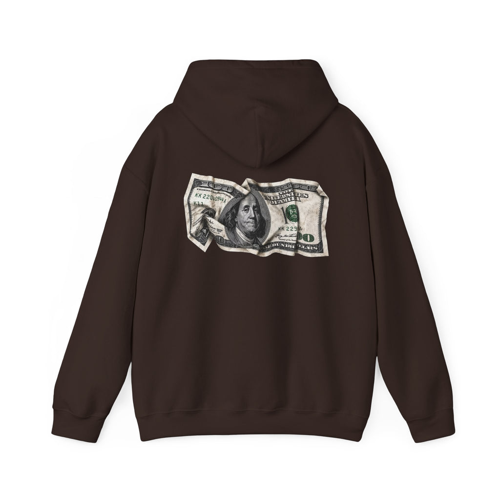 Money Graphic Hoodie - Strikethrough 'MONEY' Front & Crumpled 100 Back