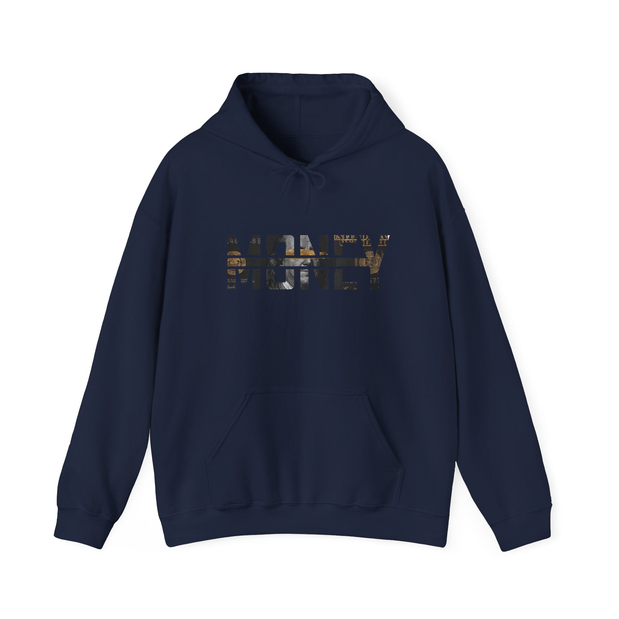 Money Graphic Hoodie - Strikethrough 'MONEY' Front & Crumpled 100 Back