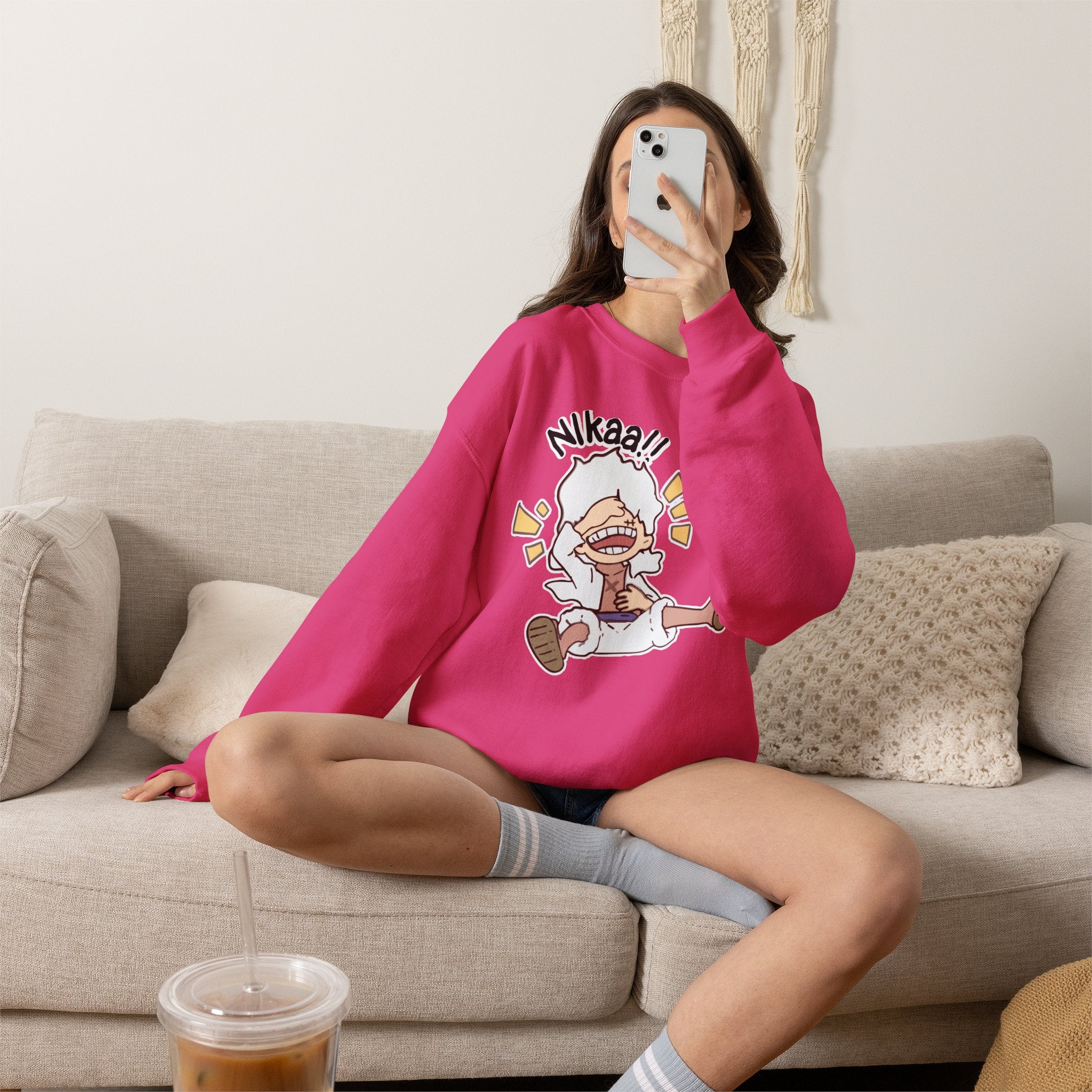Nikaaa! Cartoon Laugh Crewneck Sweatshirt