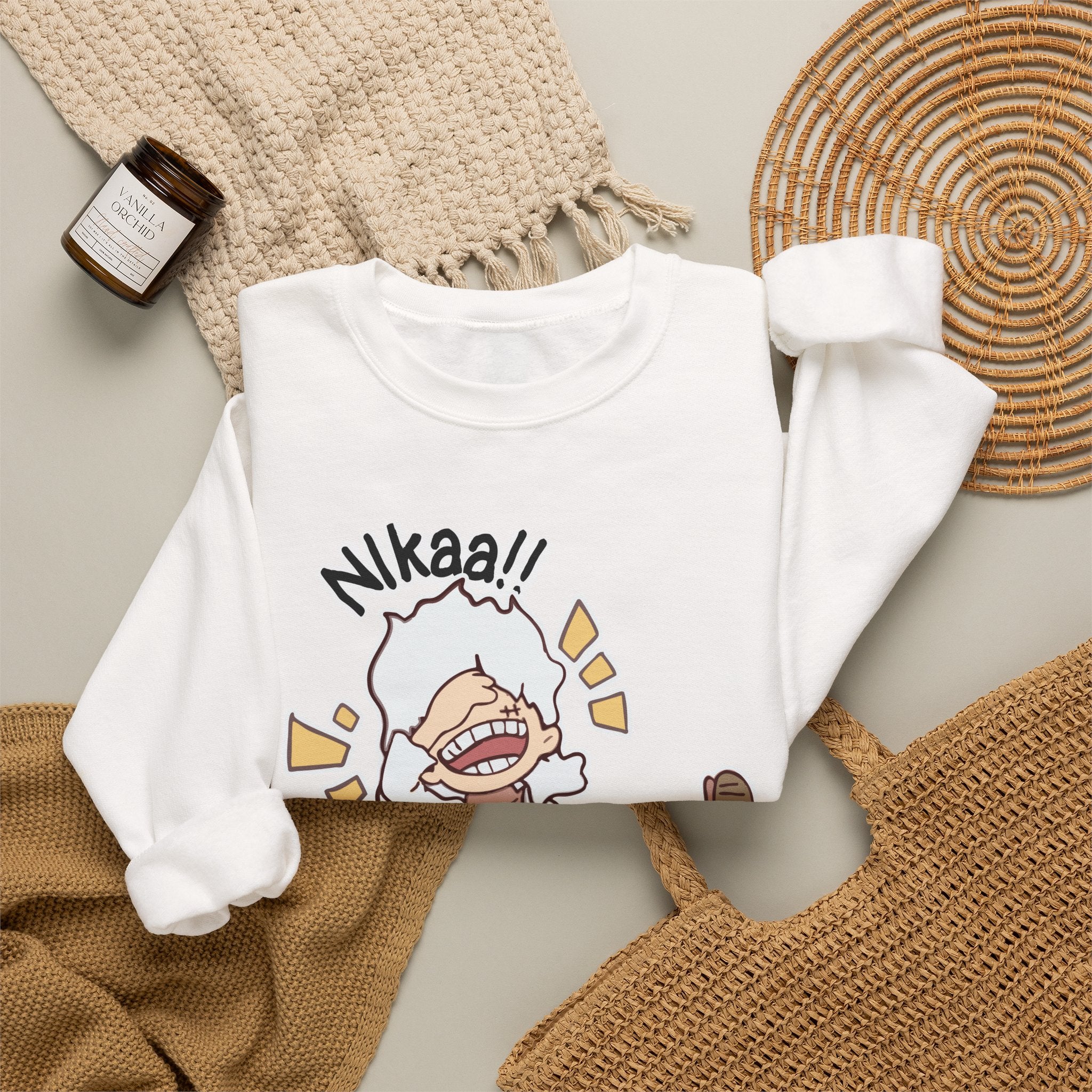 Nikaaa! Cartoon Laugh Crewneck Sweatshirt