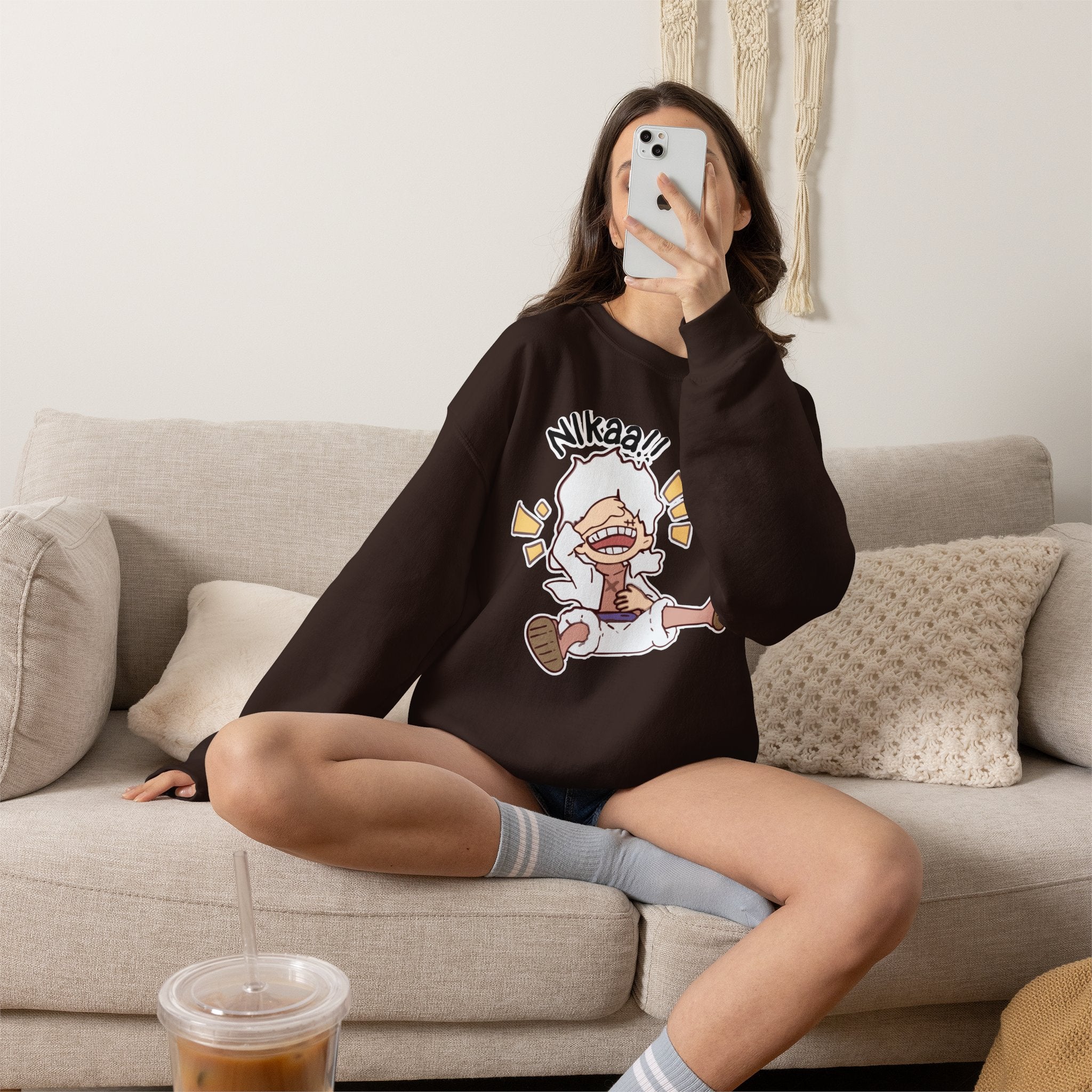 Nikaaa! Cartoon Laugh Crewneck Sweatshirt