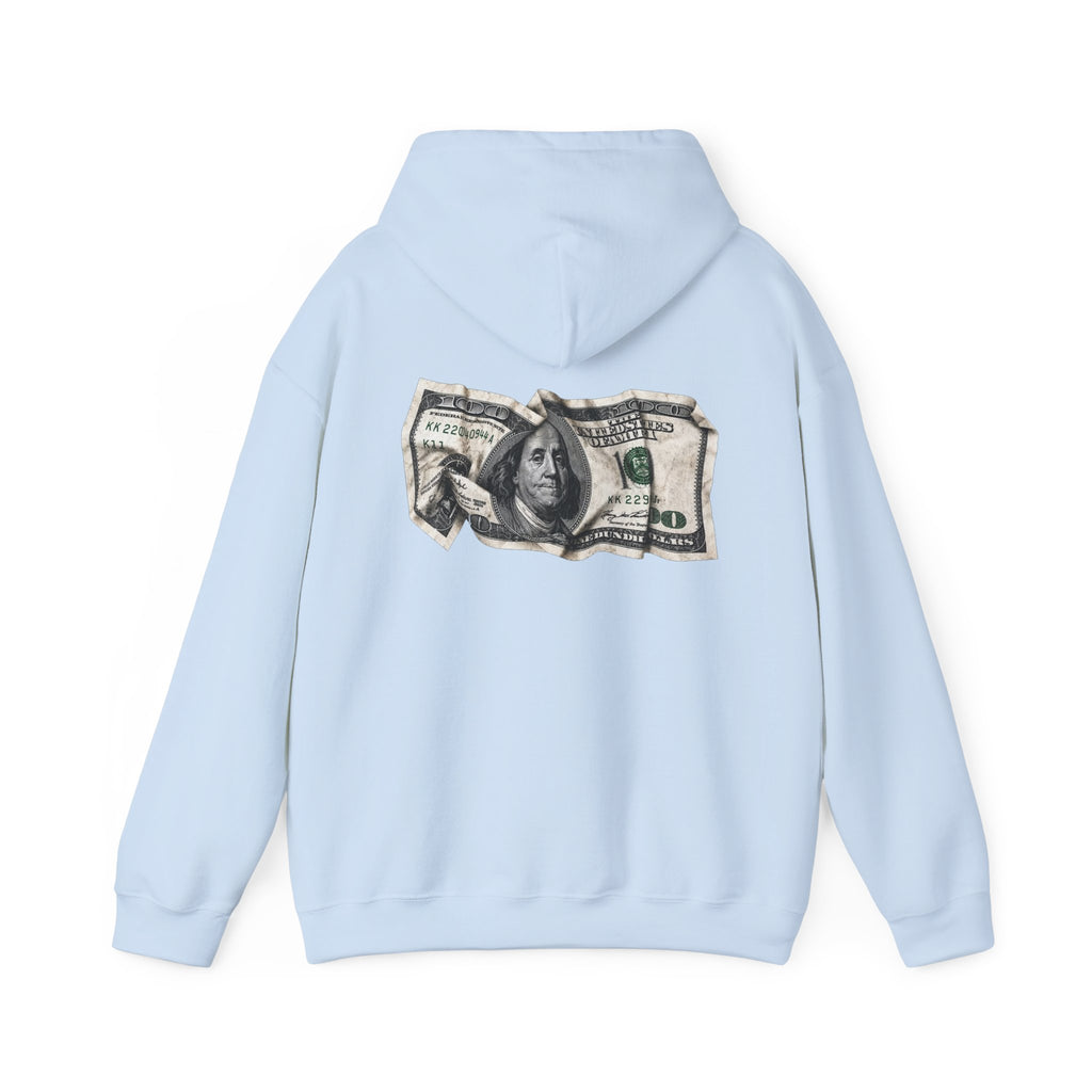 Money Graphic Hoodie - Strikethrough 'MONEY' Front & Crumpled 100 Back