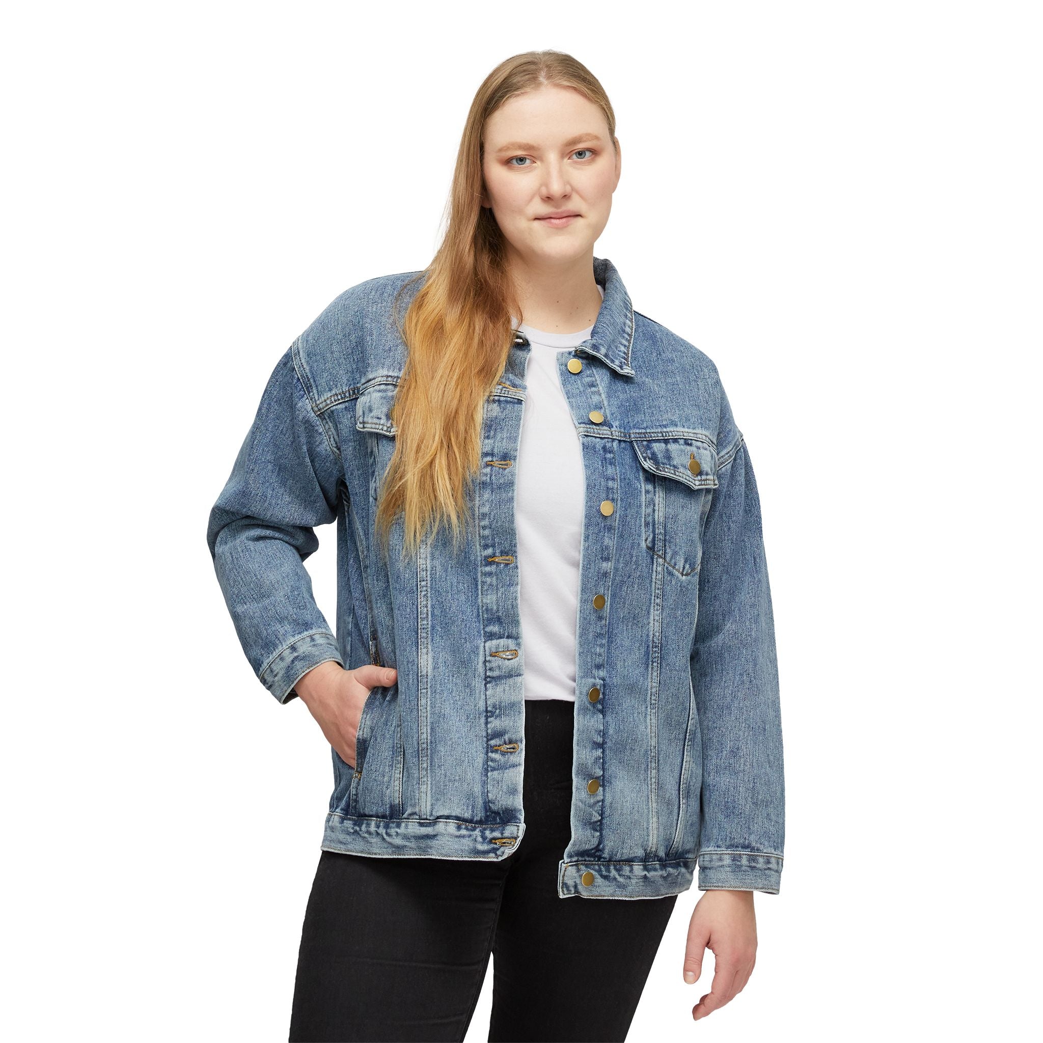 Denim Jacket - Classic Women's Oversized Jean Jacket (Subtle Back Print)