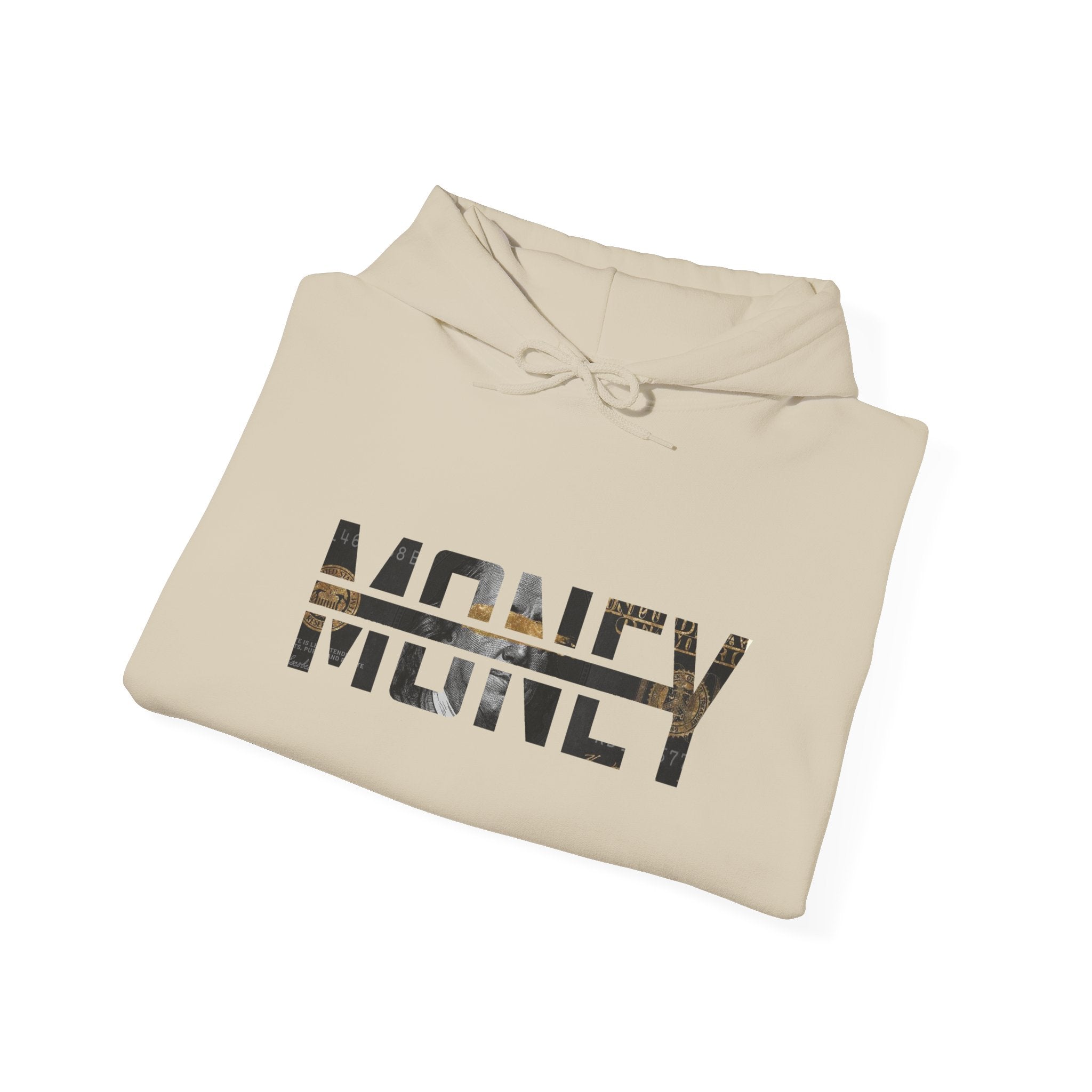 Money Graphic Hoodie - Strikethrough 'MONEY' Front & Crumpled 100 Back