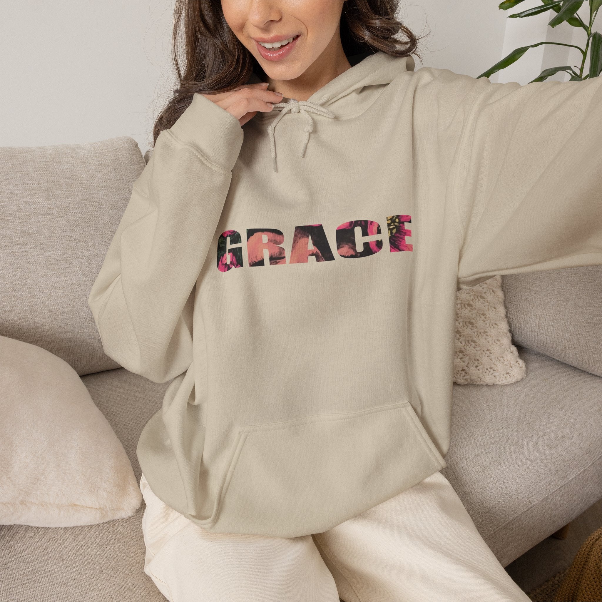 Grace Floral Hoodie - Women's Aesthetic Flower Face Pullover