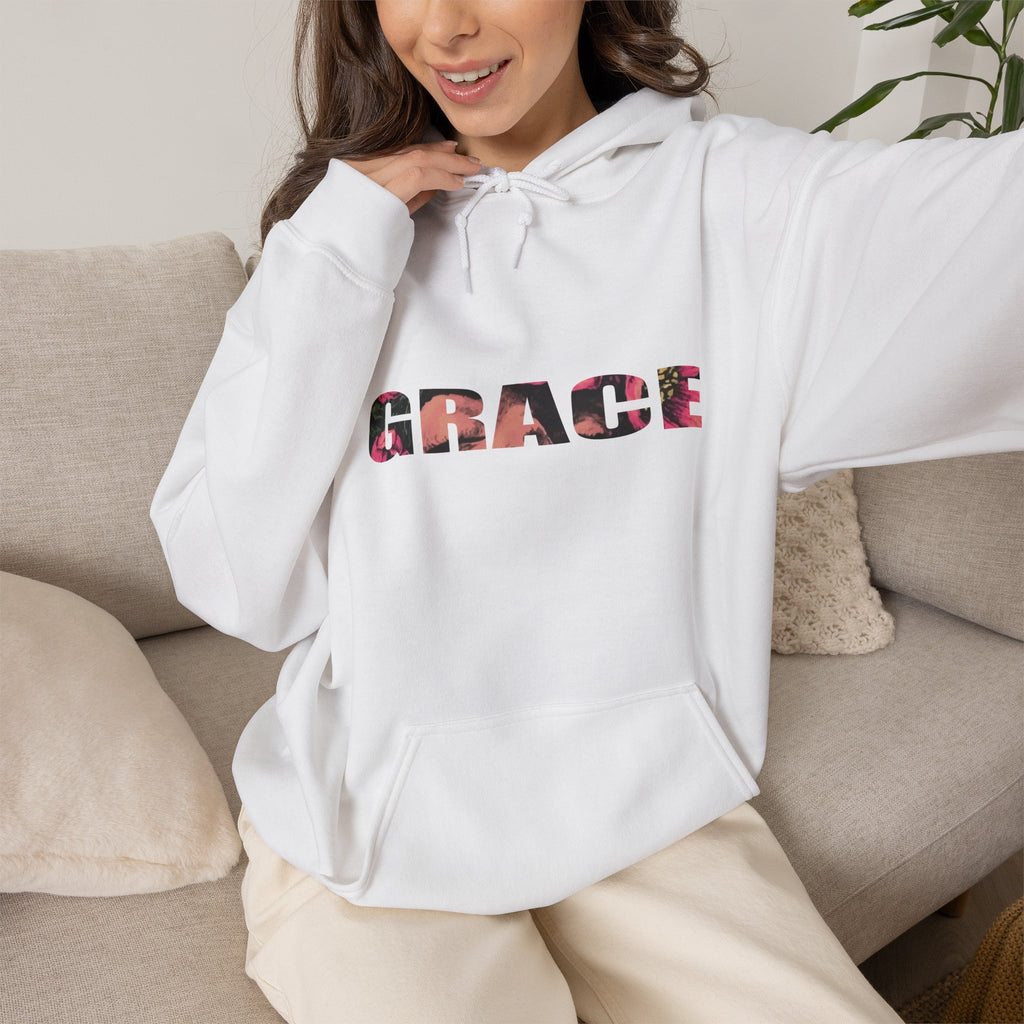 Grace Floral Hoodie - Women's Aesthetic Flower Face Pullover