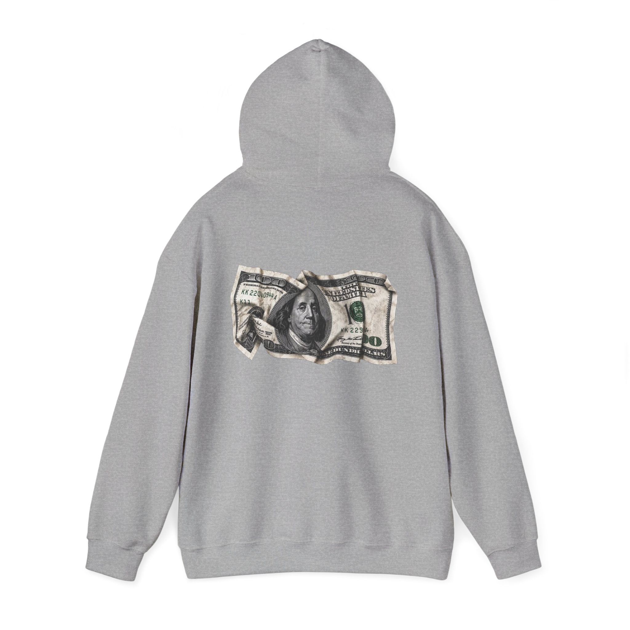 Money Graphic Hoodie - Strikethrough 'MONEY' Front & Crumpled 100 Back
