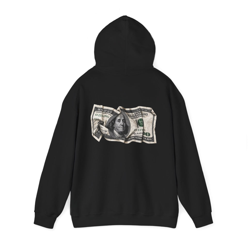 Money Graphic Hoodie - Strikethrough 'MONEY' Front & Crumpled 100 Back