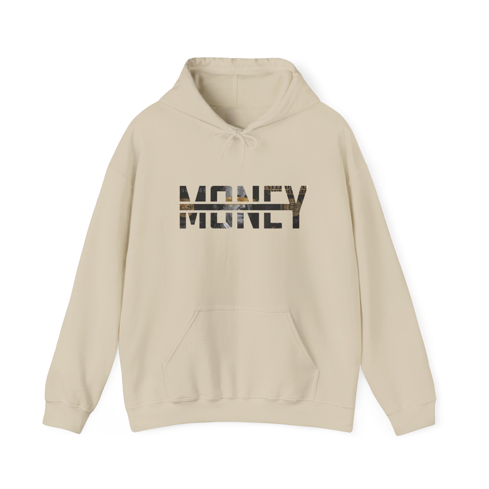 Money Graphic Hoodie - Strikethrough 'MONEY' Front & Crumpled 100 Back