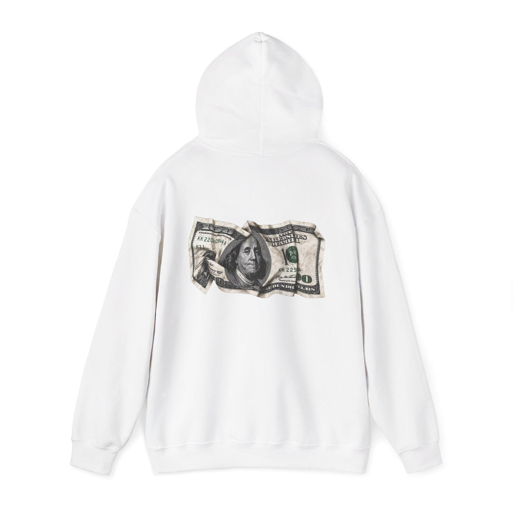 Money Graphic Hoodie - Strikethrough 'MONEY' Front & Crumpled 100 Back