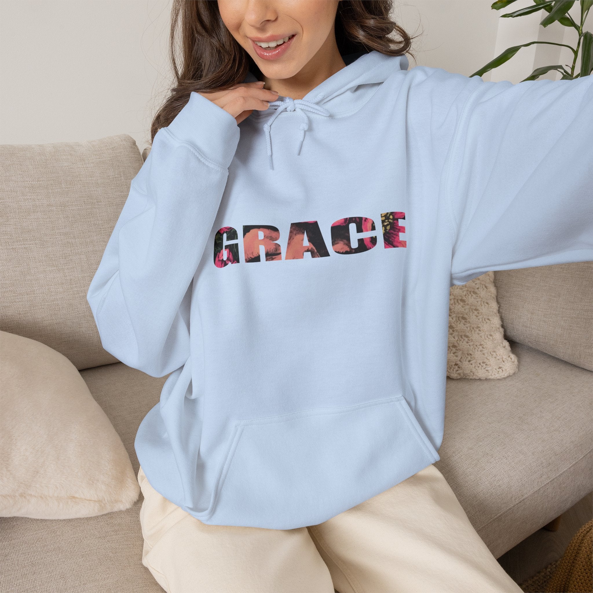 Grace Floral Hoodie - Women's Aesthetic Flower Face Pullover